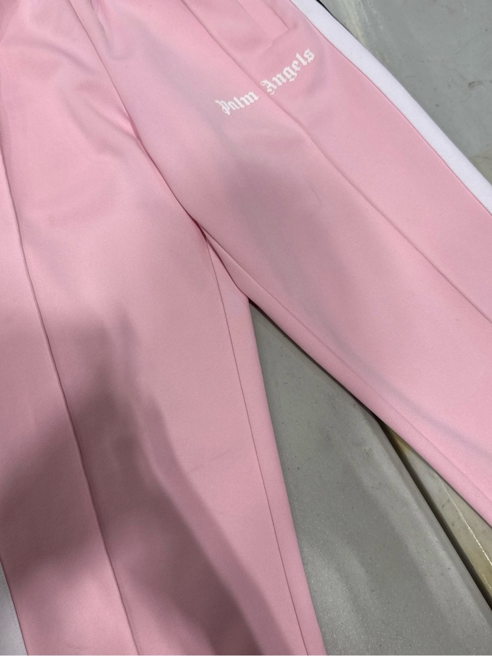 Palm Angels Light Pink Track Pants with White Stripe
